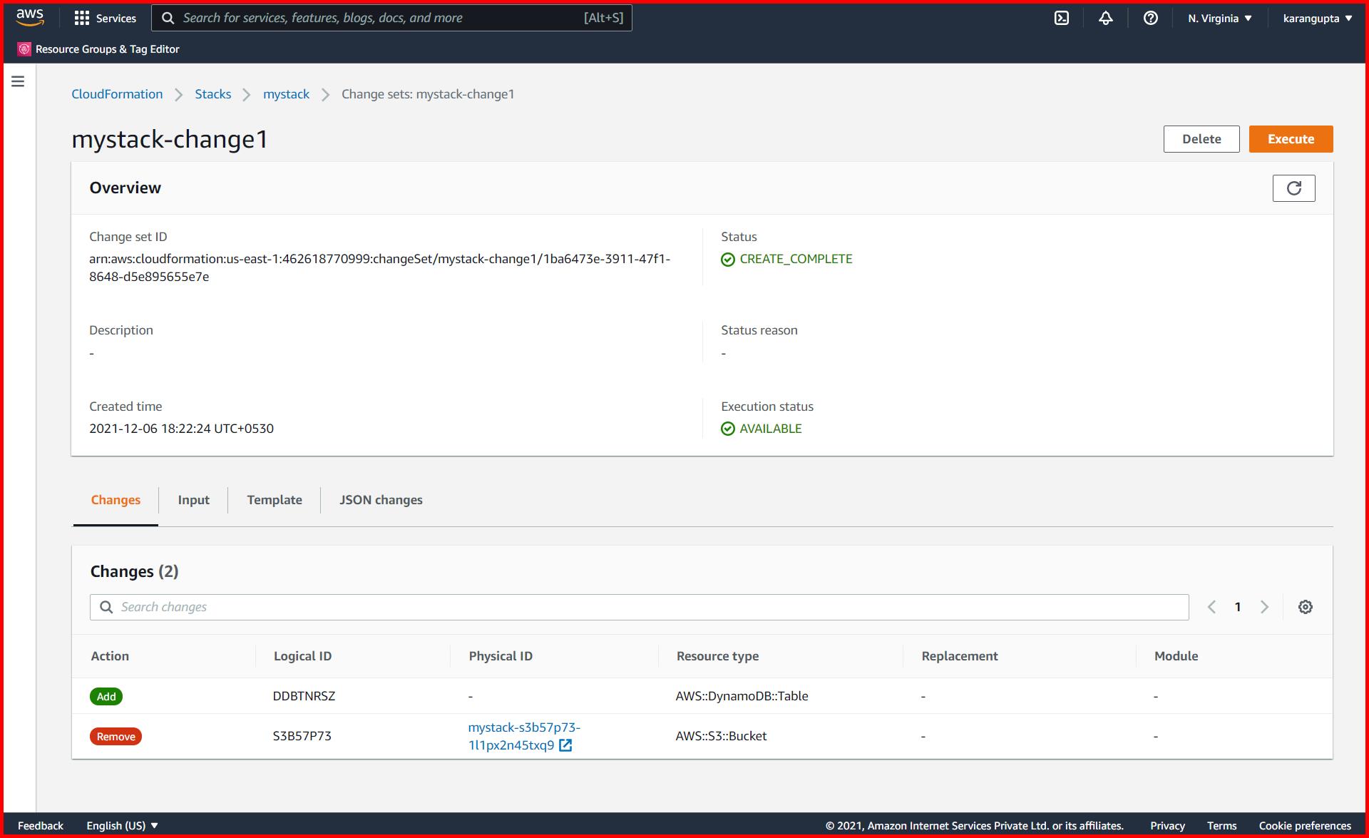 Picture showing the screen to preview the changeset changes